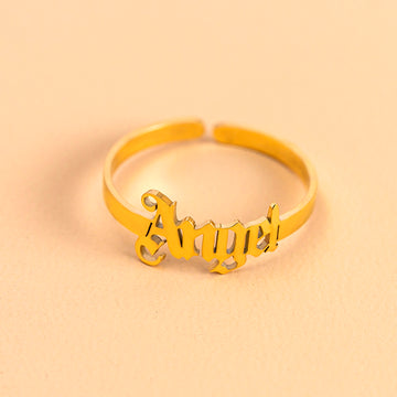 Gold Letter Angel Adjustable Rings For Women