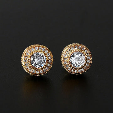 Round Full Zircon Hip Hop Personality Earrings Men And Women Trendy Diy Earrings