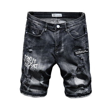 Summer Fashion Brand Worn Out Denim Shorts Youth Handsome 5-point Denim Small Straight Breeches Men